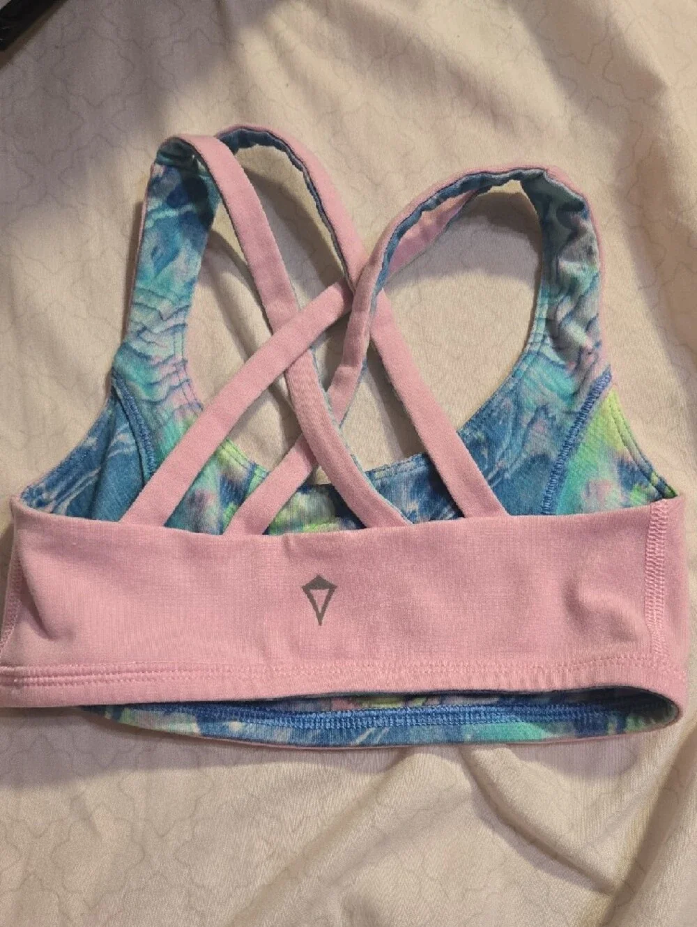 Invicta Kids Small Blue Tie-Dye Sports Bra Reversible Into Pink Blush Sports Bra